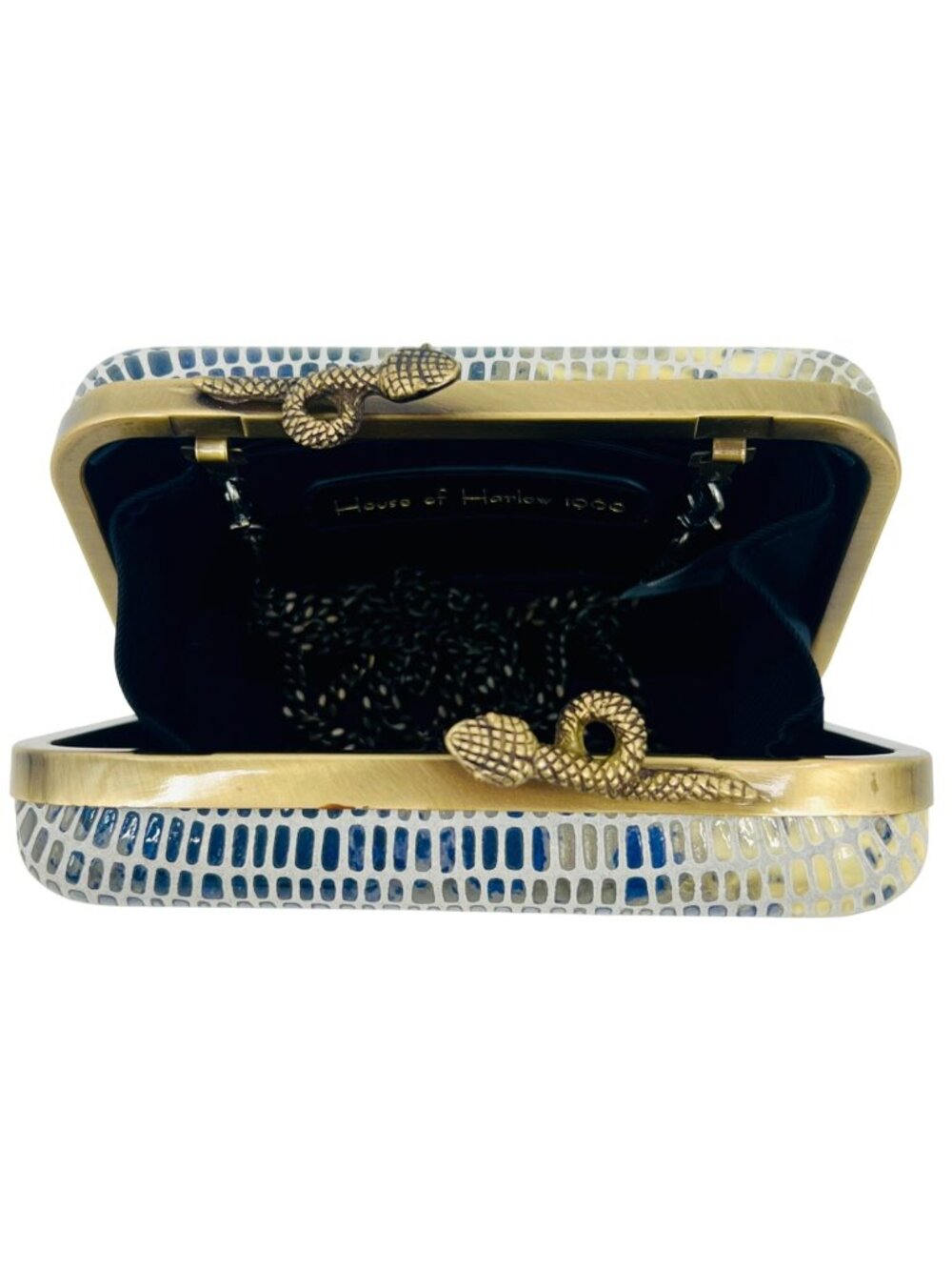 VTG NWT House of Harlow 1960 Blue Embossed Leather Snake Skin Bag | McBling Y2K - Picture 10 of 16